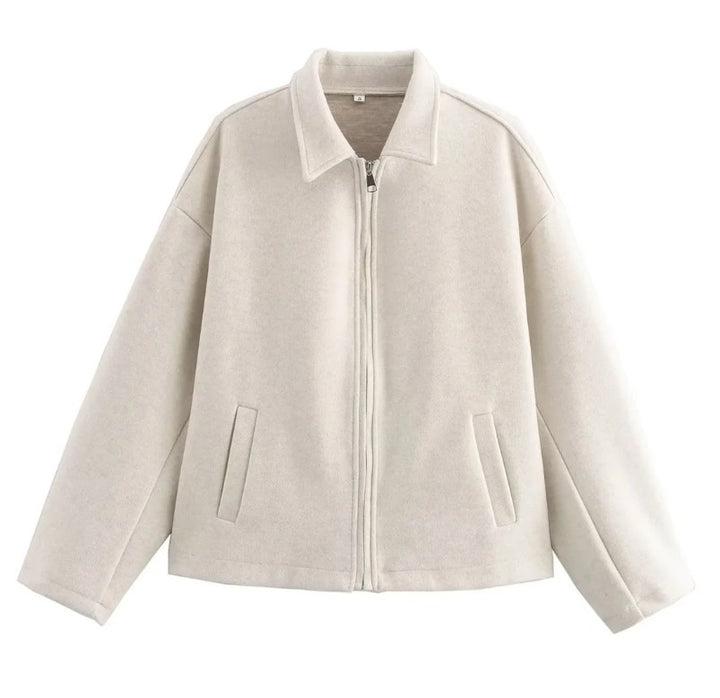 Damen lässige Kurzjacke mit weitem Schnitt und Reverskragen Echoarchiv