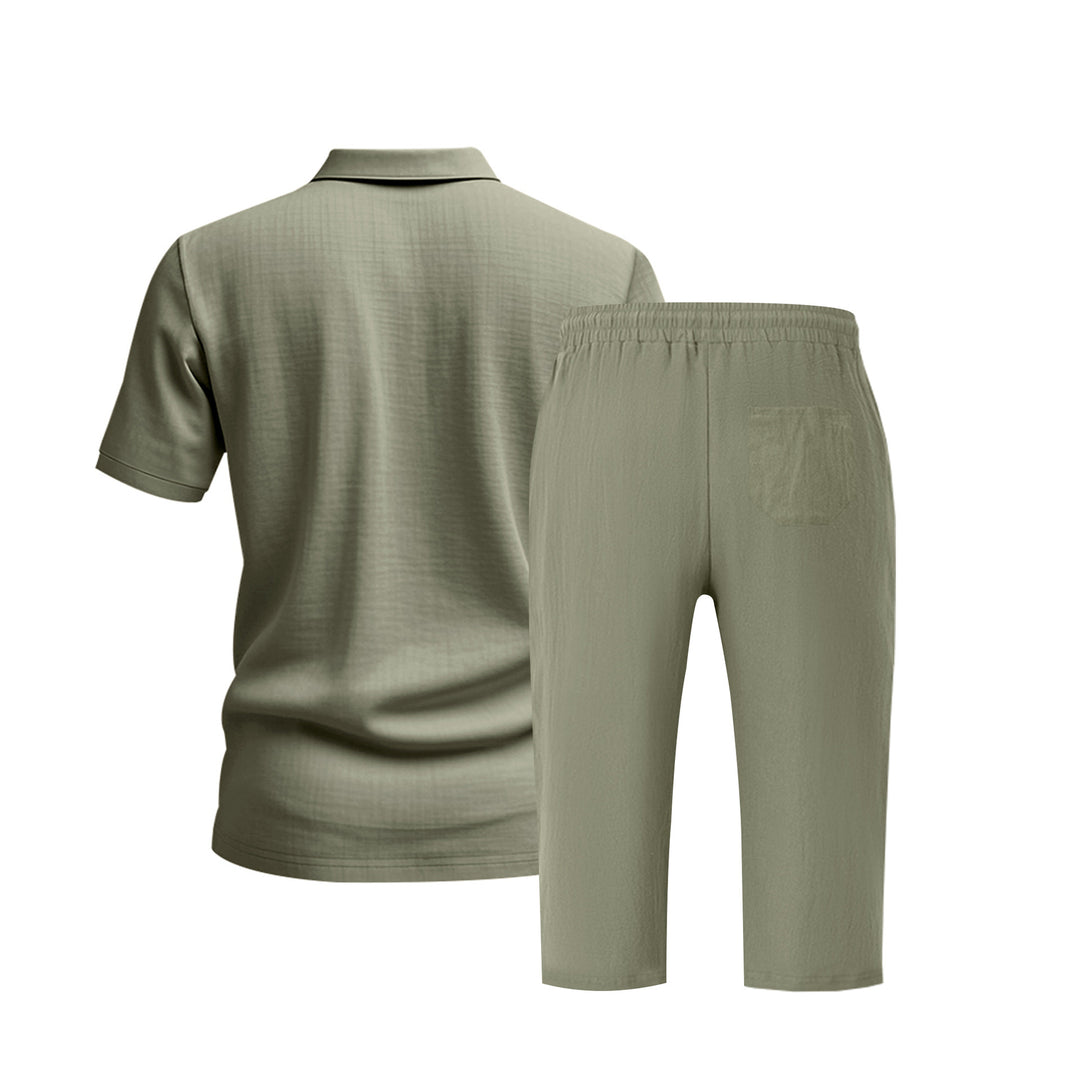 Herren lässiges Kurzarm-Polohemd mit elastischen Leinen-Shorts Echoarchiv