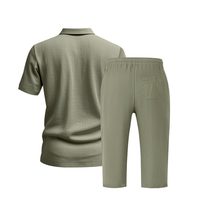 Herren lässiges Kurzarm-Polohemd mit elastischen Leinen-Shorts Echoarchiv