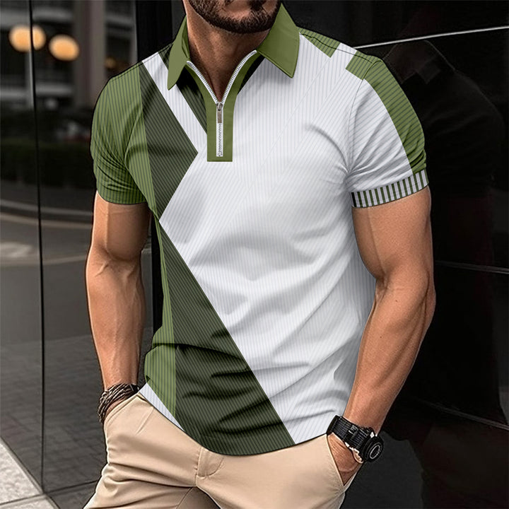 Herren Kurzarm Poloshirt mit modernem Grafikdesign und sportlichem Reißverschluss Echoarchiv