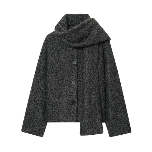 Damen nan kastiges Bouclé-Cape mit voluminösem Rollkragen und Frontknöpfen Echo Archiv