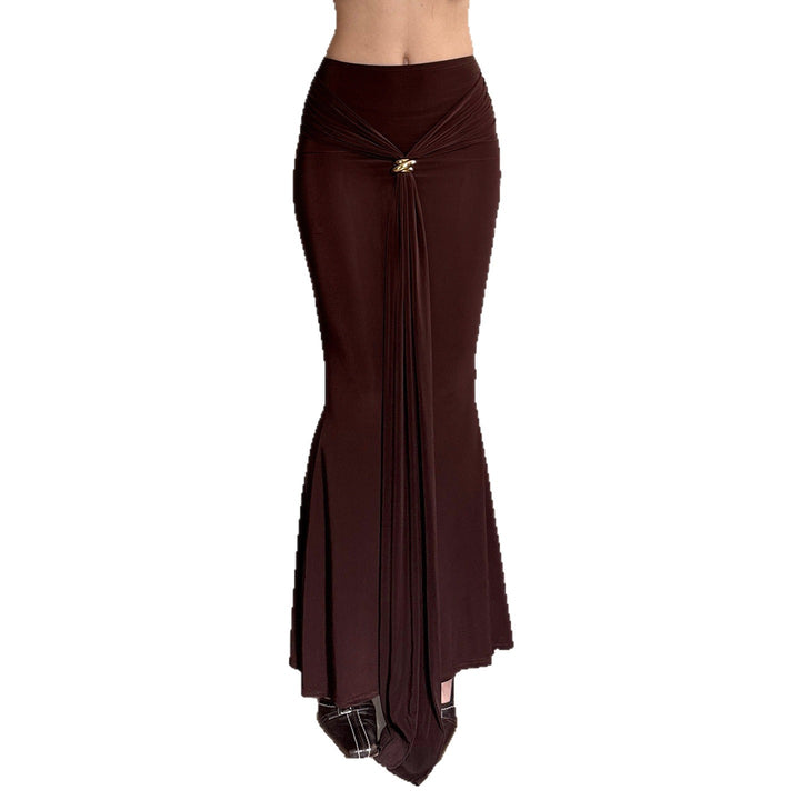 Damen Maxirock mit High‑Waist Wickeldetail, Drapée‑Vorderteil und Metallring Echo Archiv