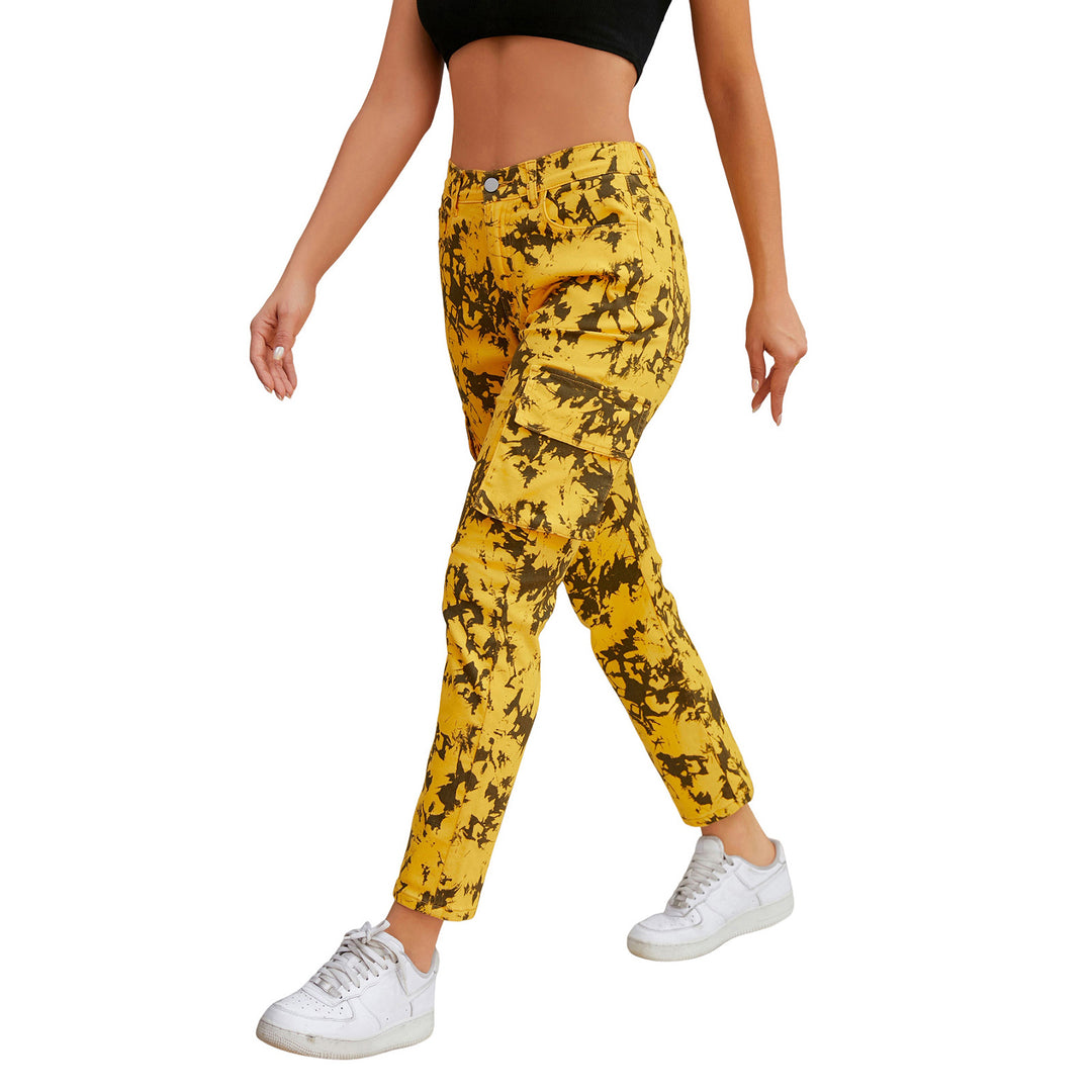 Damen Cargo-Hose mit Tie-Dye-Muster, hoher Bund und aufgesetzten Taschen Echo Archiv