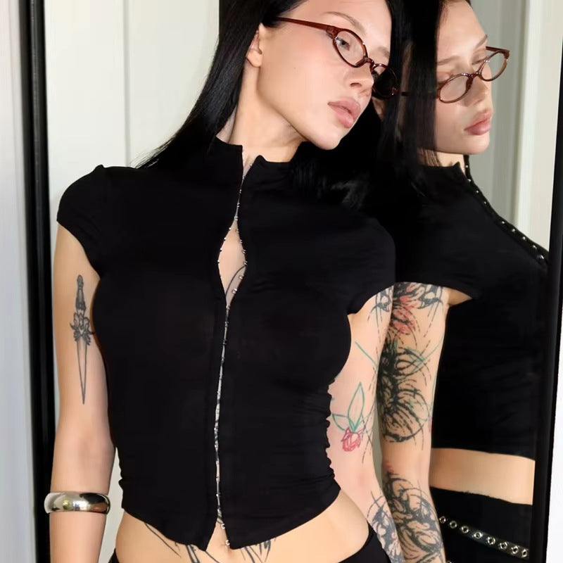Damen sportliches Kurzarm-T-Shirt mit hoher Kragenführung Echo Archiv