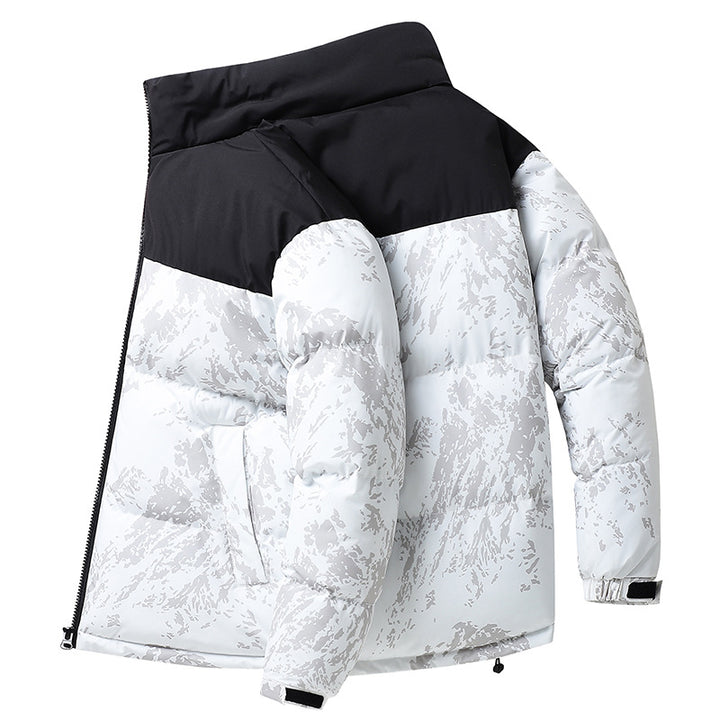 Herren Wattierte Steppjacke mit Camouflage‑Print, hohem Stehkragen & verstellbarem Saum Echoarchiv