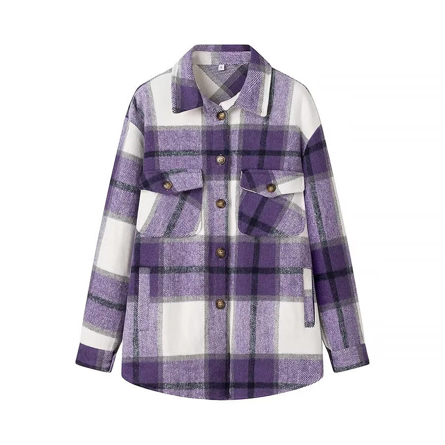 Damen nan kariertes Overshirt im Shacket‑Stil mit aufgesetzten Brusttaschen Echo Archiv