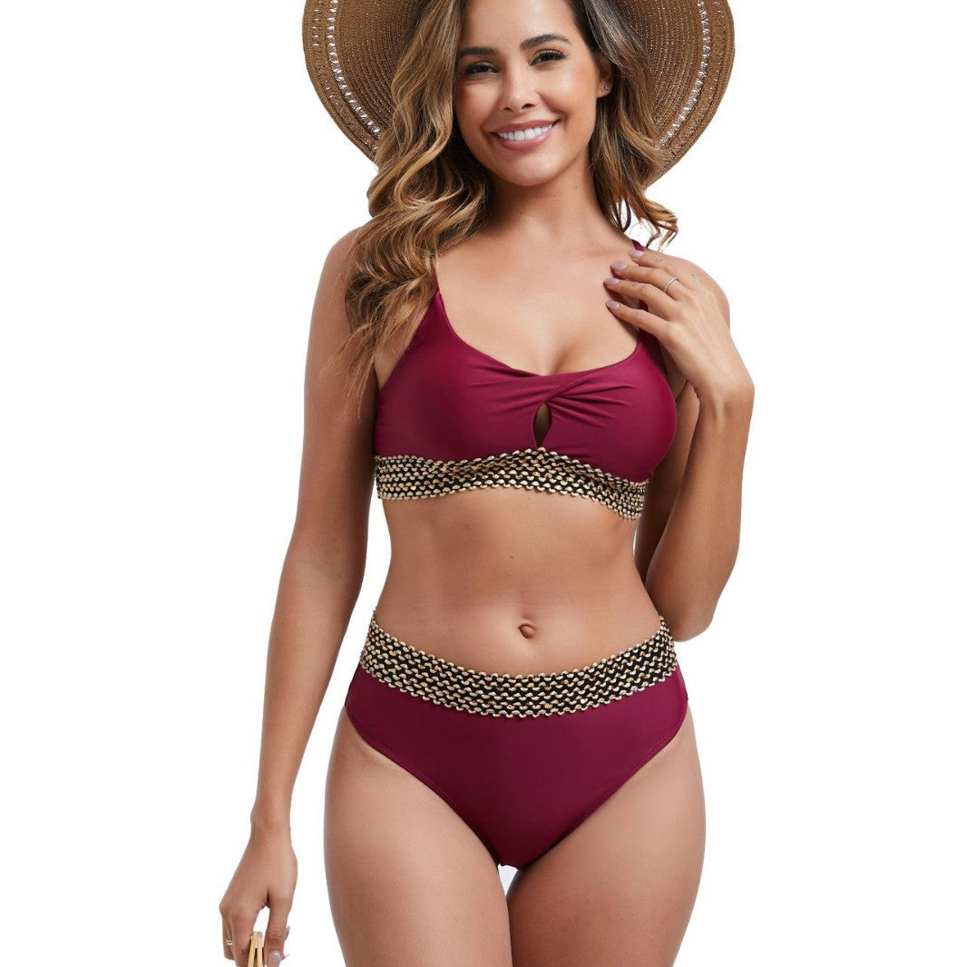 Damen Hoch tailliertes Bikini-Set mit dekorativem Knotendetail Echo Archiv