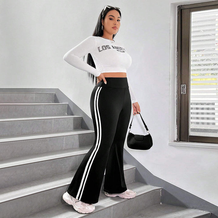 Damen Sportliche Flared Leggings mit elastischem hohen Bund und seitlichen Streifen Echo Archiv