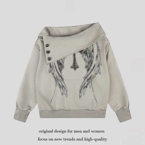 Damen Asymmetrisches Sweatshirt mit weitem Schalkragen, Zierknopfleiste und Perlenapplikation Echoarchiv