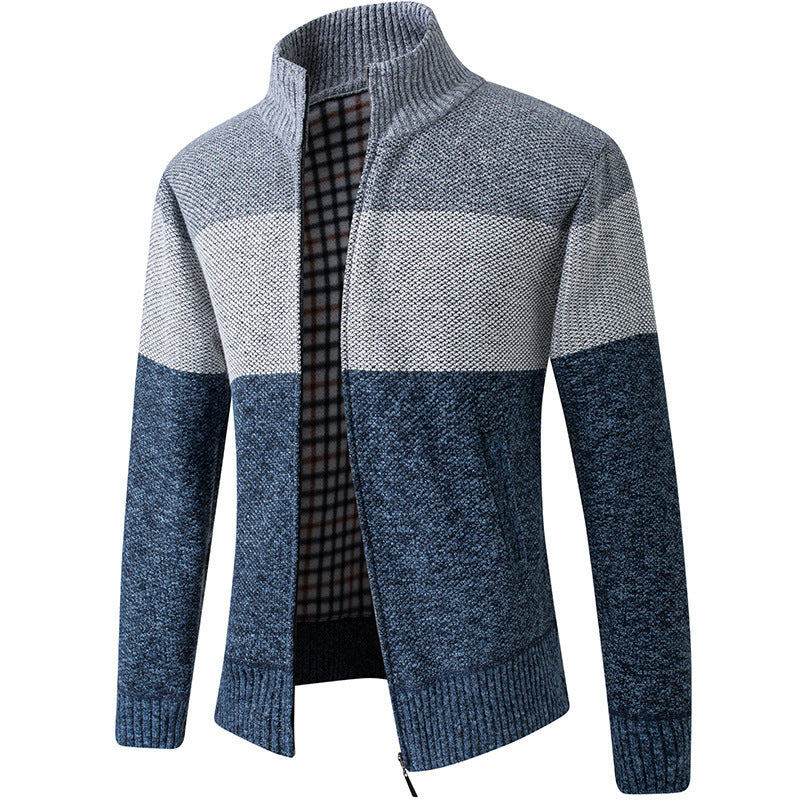 Herren Modische Strickjacke mit hohem Kragen und gestreiftem Design Echoarchiv