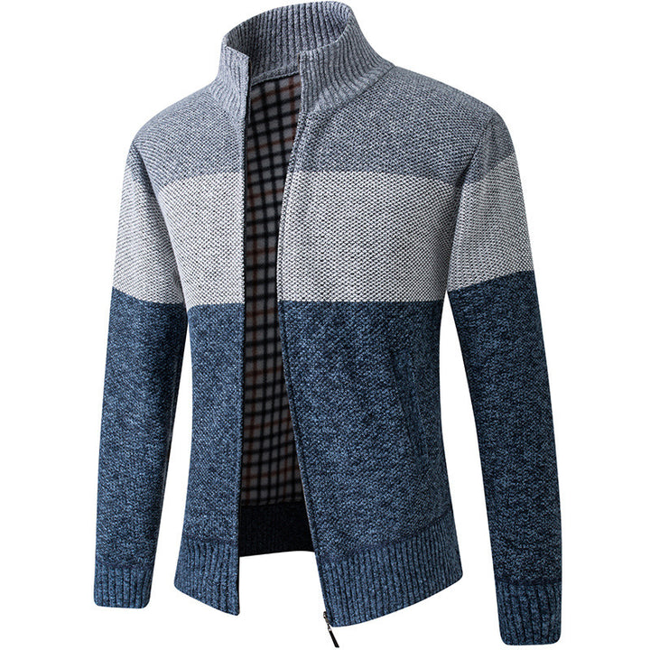 Herren Modische Strickjacke mit hohem Kragen und gestreiftem Design Echoarchiv