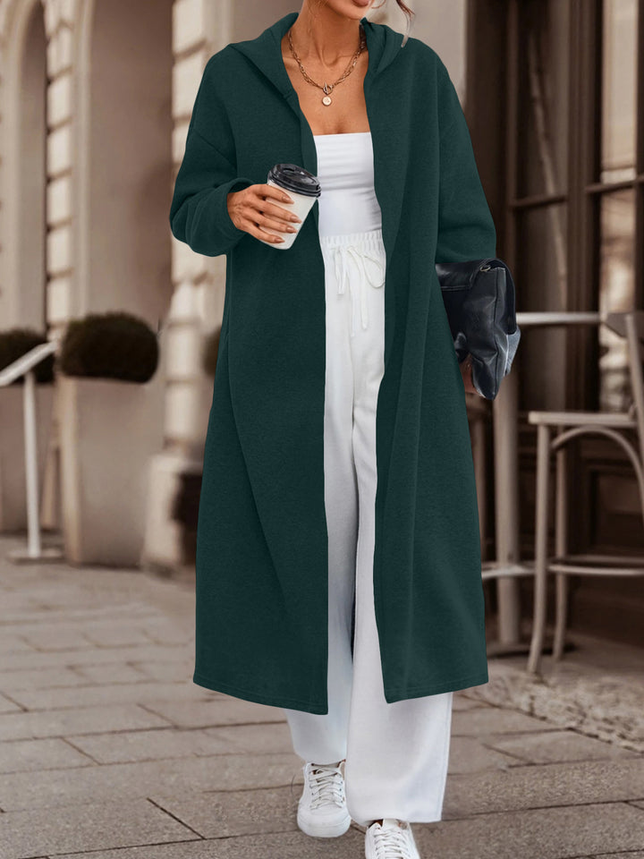 Damen Langer Oversize Kapuzenmantel mit offener Front und weichem Fleece – Célinea