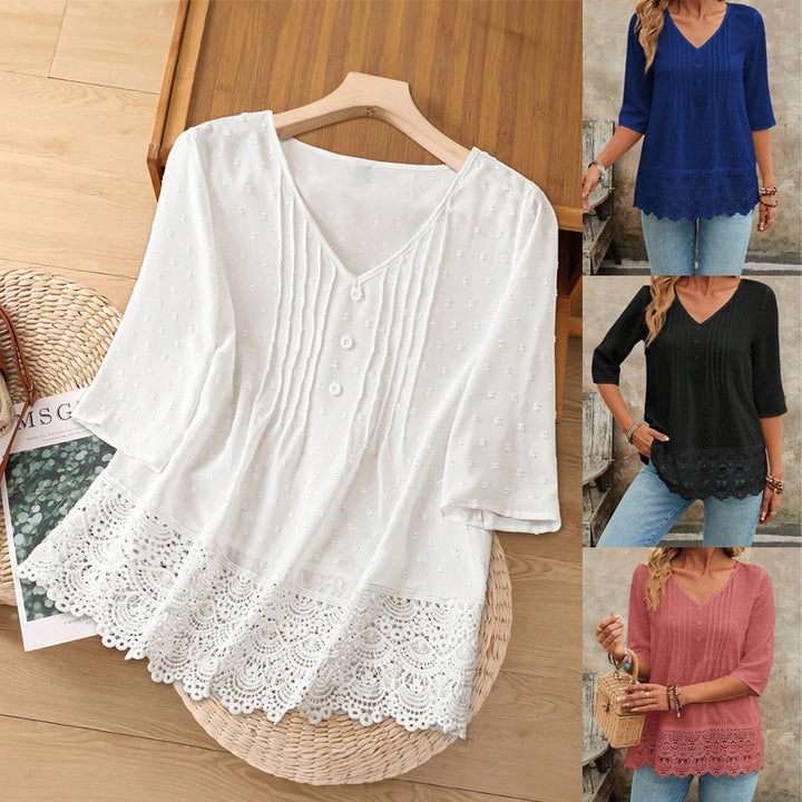 Damen Tunika Bluse mit Spitzenbesatz und strukturierten Pintucks Echo Archiv