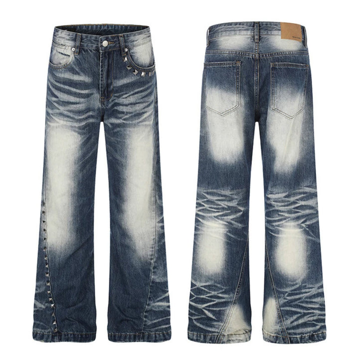 Damen Hochtaillierte weite Schlagjeans mit Used‑Waschung und Nietenbesatz Echoarchiv