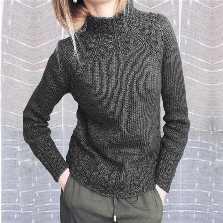 Damen nan grobgestrickter Zopfmuster-Pullover mit Stehkragen und tailliertem Schnitt Echo Archiv