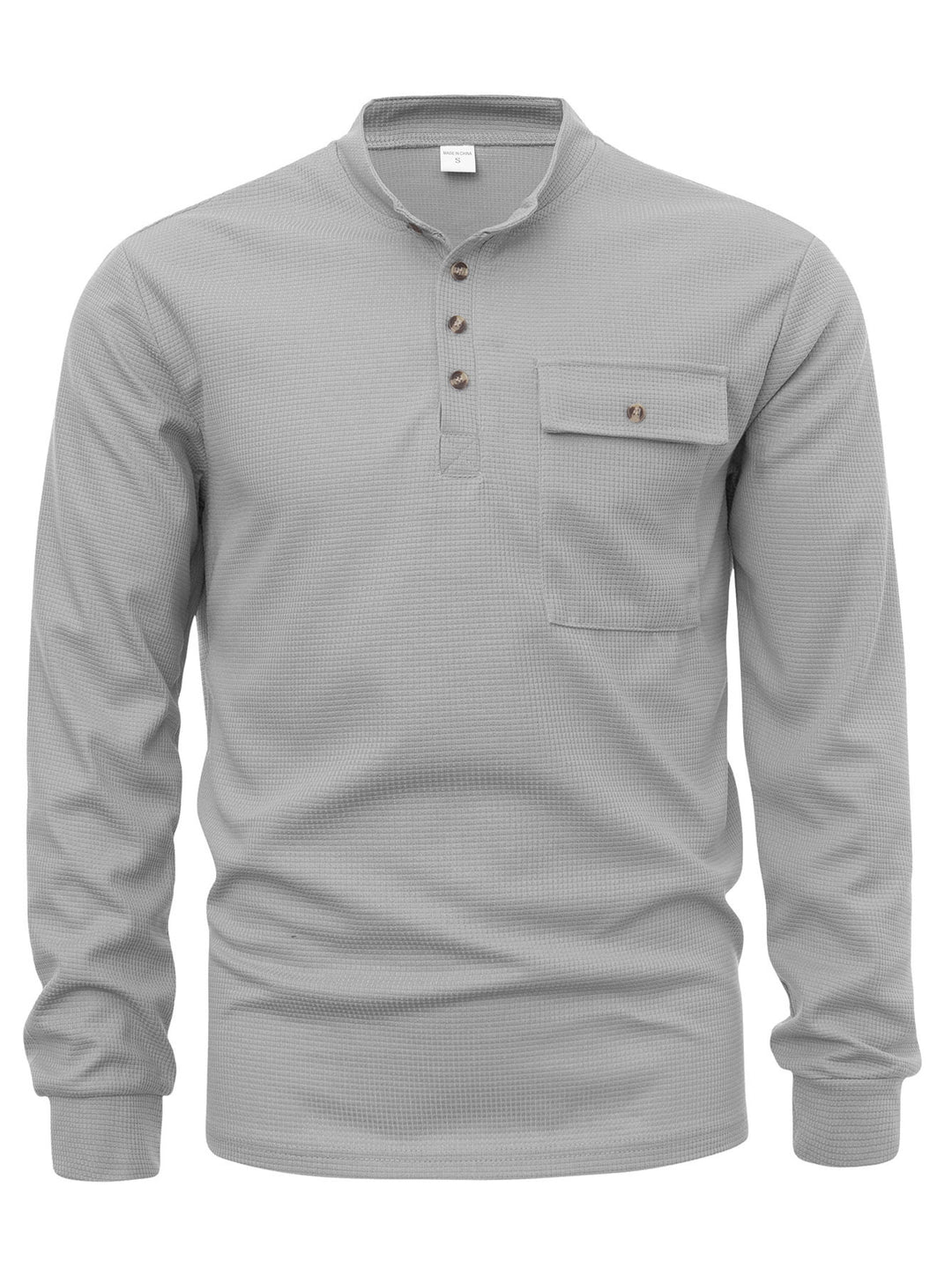 Herren Langarm-Henley-Shirt aus hochwertiger, strukturiertem Baumwolle Echoarchiv
