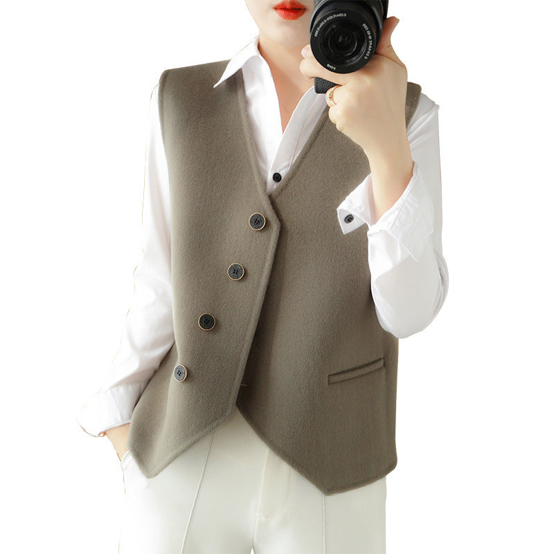 Damen Taillierte Wollmix‑Weste mit asymmetrischer Knopfleiste Echoarchiv