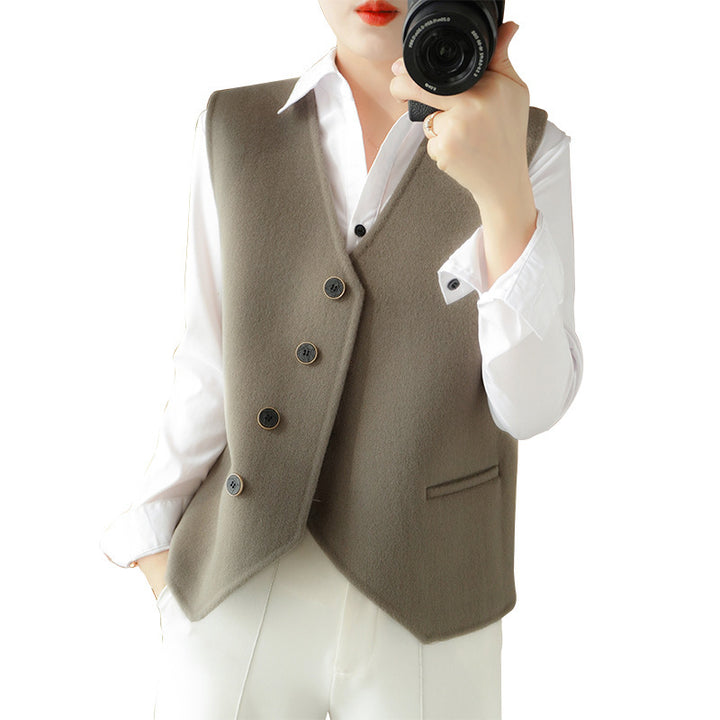 Damen Taillierte Wollmix‑Weste mit asymmetrischer Knopfleiste Echoarchiv