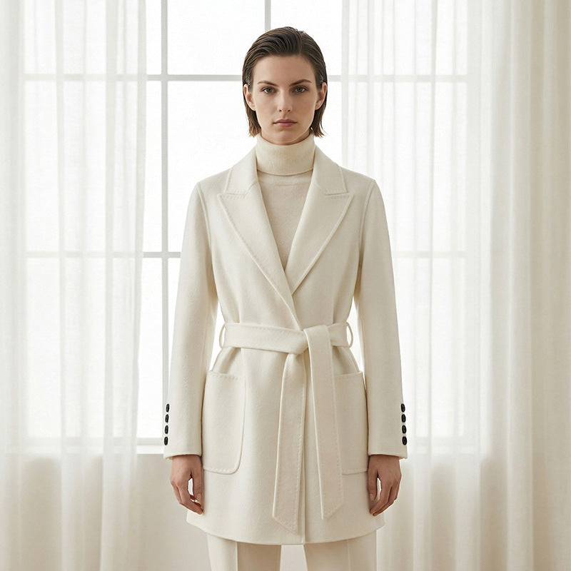 Damen Eleganter Wickelmantel mit Taschen und Gürtel Echo Archiv