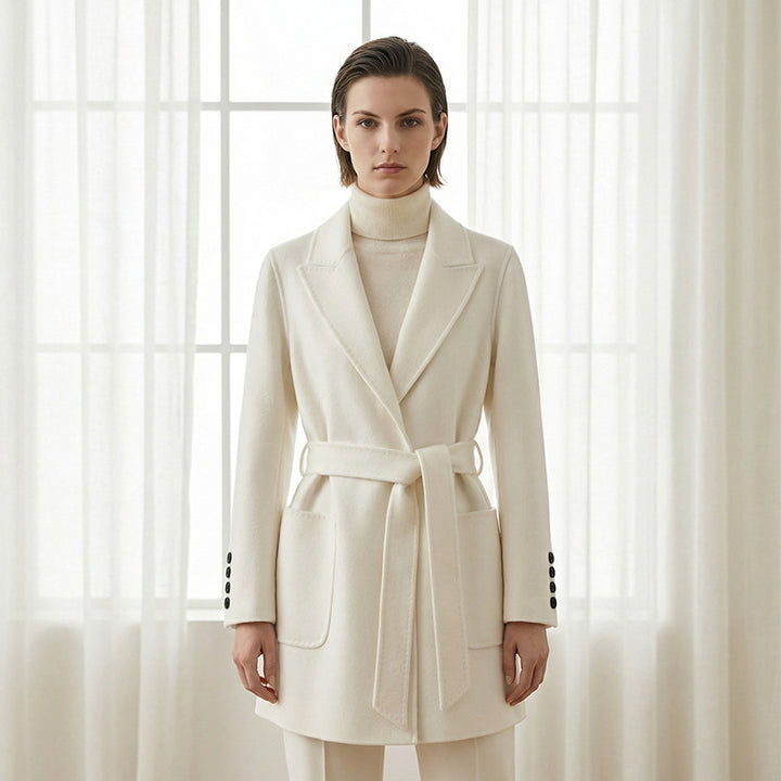 Damen Eleganter Wickelmantel mit Taschen und Gürtel Echo Archiv
