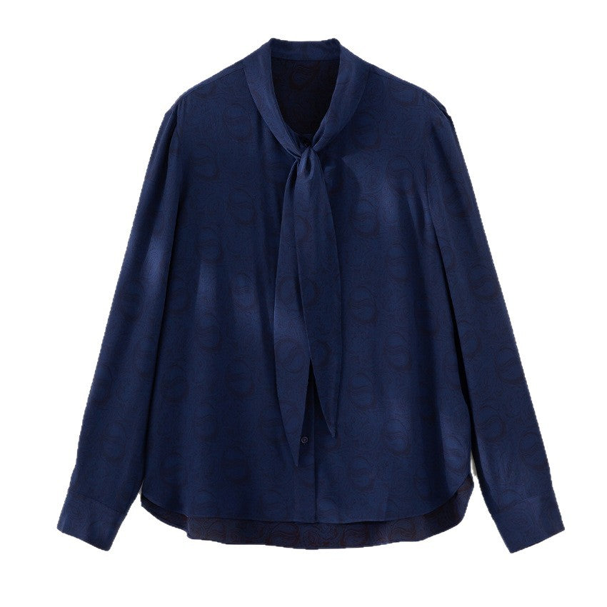 Damen Elegante Schleifenkragen-Bluse mit Jacquardstruktur und lockerer Passform Echoarchiv