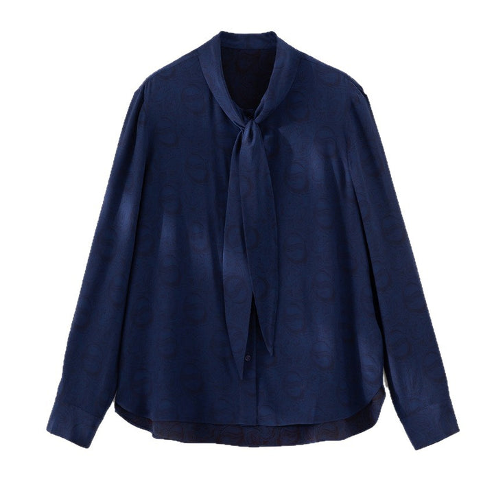 Damen Elegante Schleifenkragen-Bluse mit Jacquardstruktur und lockerer Passform Echoarchiv