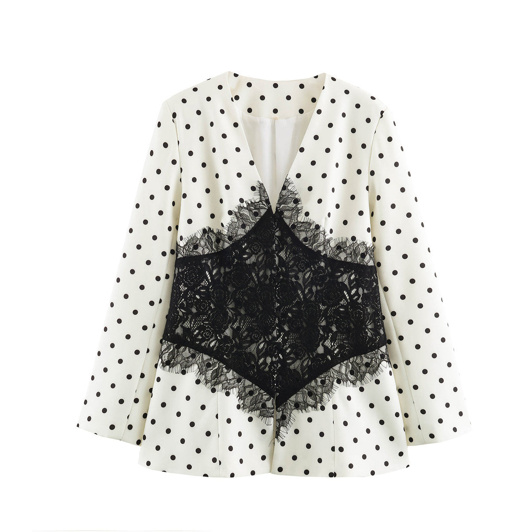 Damen Taillierter Blazer mit Spitzenbesatz und Punktemuster Echo Archiv