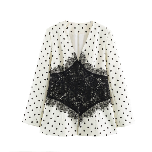Damen Taillierter Blazer mit Spitzenbesatz und Punktemuster Echo Archiv