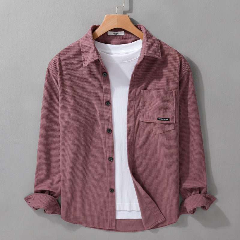 Herren Texturiertes Hemd-Overshirt mit Brusttasche, Knopfleiste und Waffelstruktur Echoarchiv