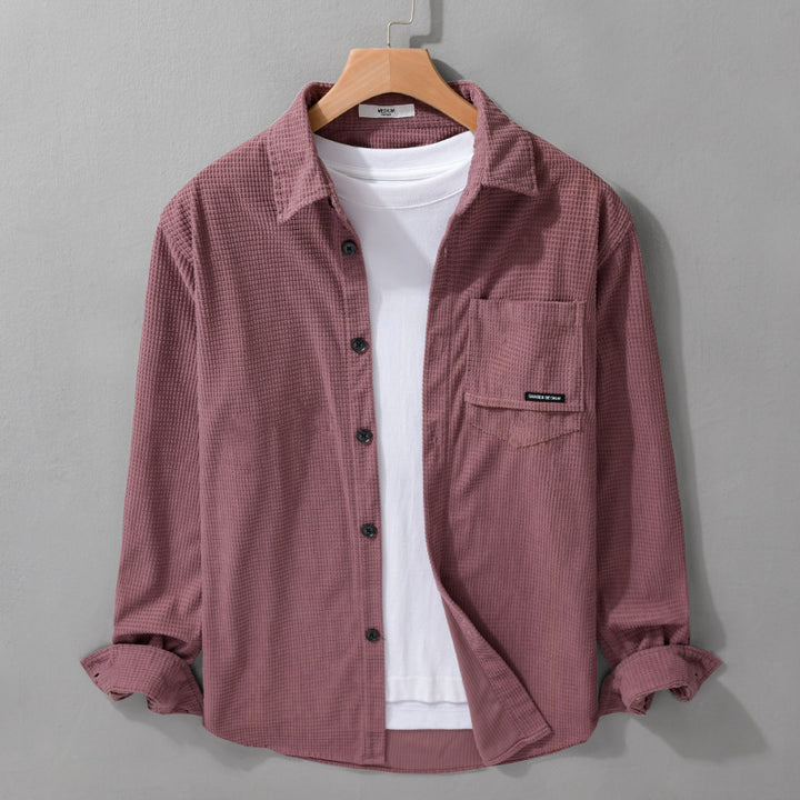 Herren Texturiertes Hemd-Overshirt mit Brusttasche, Knopfleiste und Waffelstruktur Echoarchiv