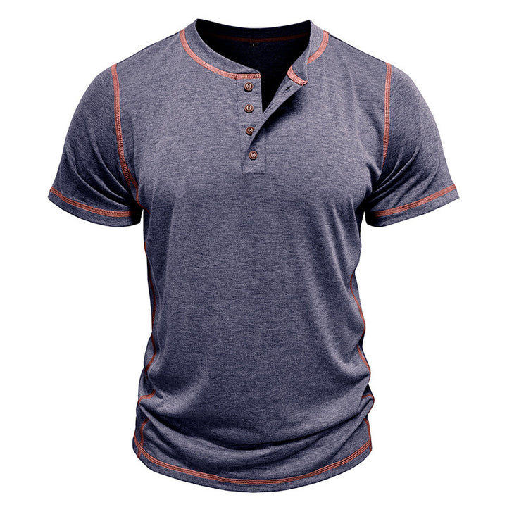 Herren elegantes Kurzarmhemd mit modischem Henley-Ausschnitt und Kontrastnähten Echoarchiv