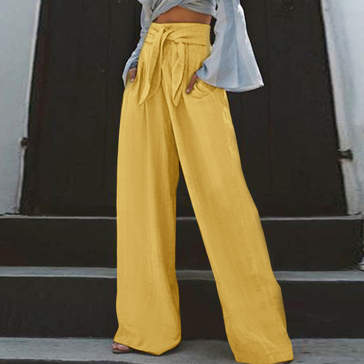 Damen nan weite High-Waist Leinenhose mit Bindegürtel und Eingrifftaschen Echo Archiv