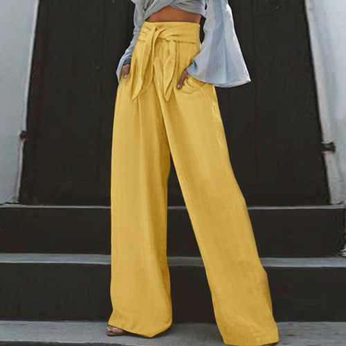 Damen nan weite High-Waist Leinenhose mit Bindegürtel und Eingrifftaschen Echo Archiv