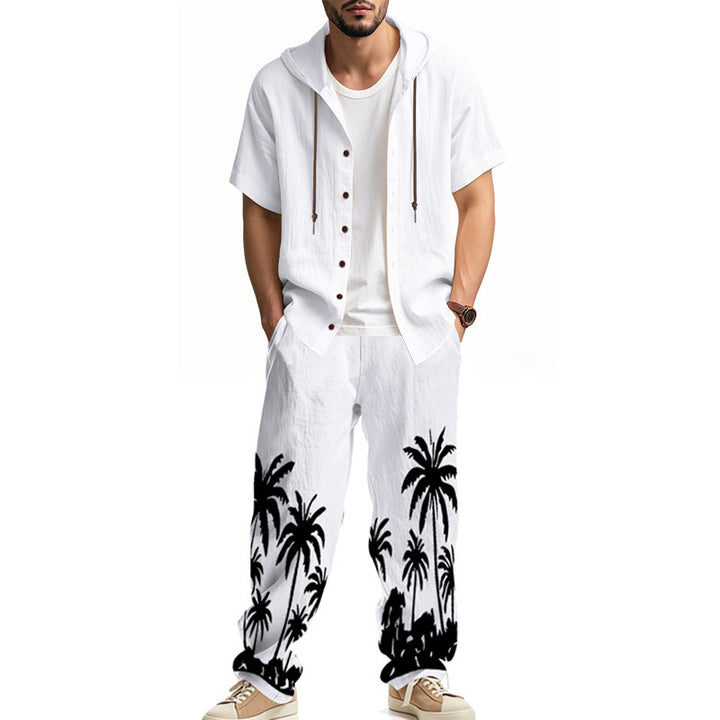 Herren lässiges Shirt- und Hose-Set mit Kapuze und trendigem Palmendruck Echoarchiv
