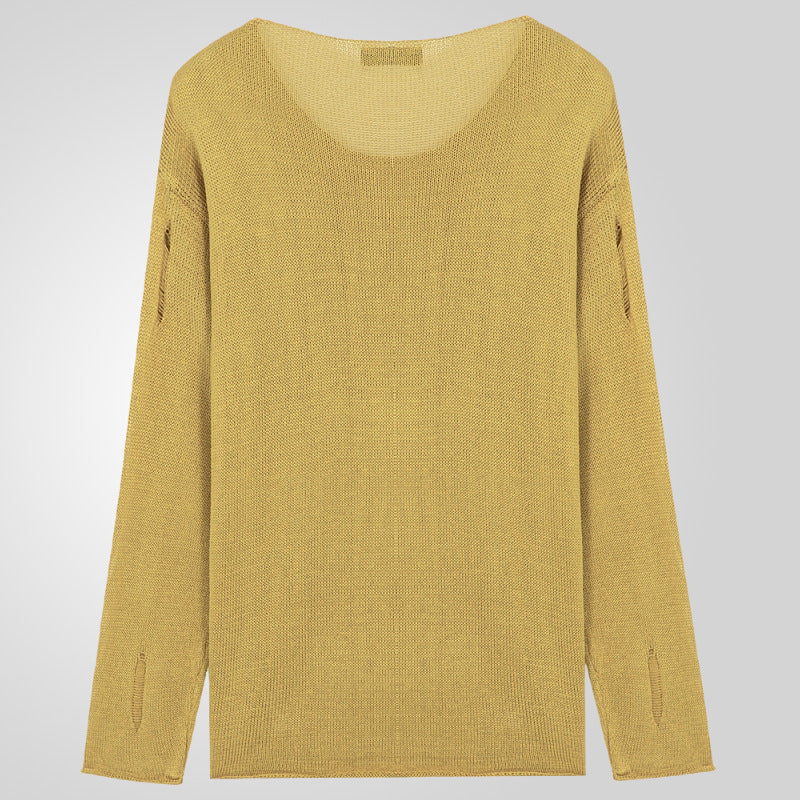Herren Stylischer Rundhals Pullover mit ausgefransten Details Echoarchiv