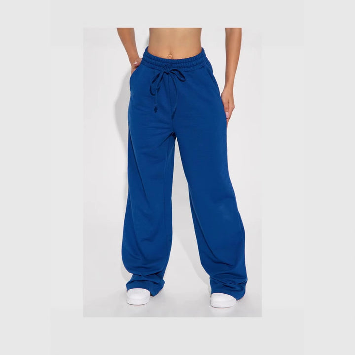 Damen nan breite High-Waist Loungehose aus weichem Baumwollmix mit Kordelzug und Eingrifftaschen Echo Archiv