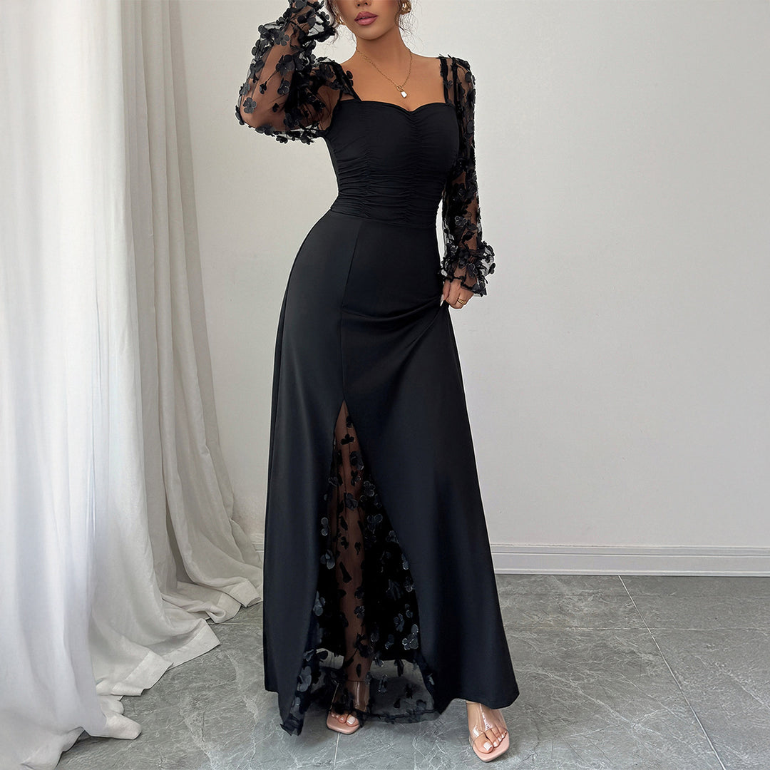 Damen Elegantes Maxikleid mit raffinierten Rüschendetails und transparenter Unterlage Echo Archiv