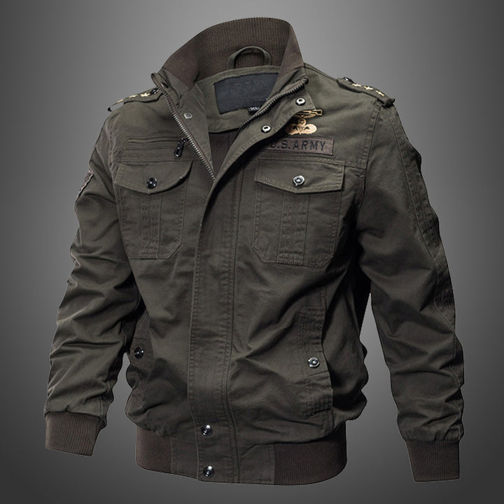 Herren Militärisch inspirierte Canvas-Bomberjacke mit Epauletten und Pattentaschen Echo Archiv