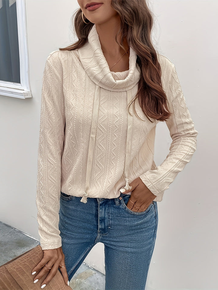 Damen Texturiertes Cowl‑Neck Langarmshirt mit Kordelzugsaum Echoarchiv