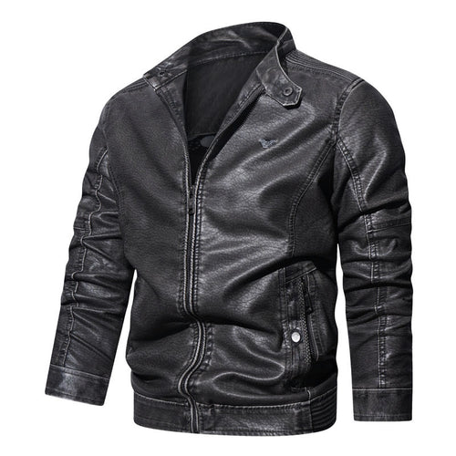 Herren Kunstleder-Bikerblouson mit strukturiertem Finish, gesteppter Ärmelpartie und Stehkragen – Taviero