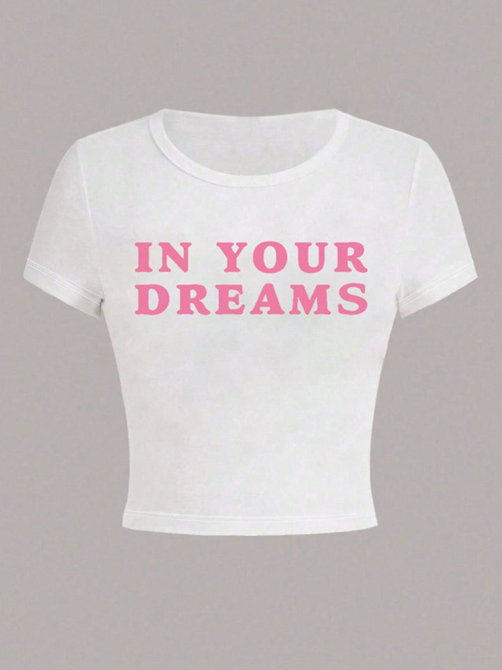 Damen Crop-T-Shirt mit inspirierendem Aufdruck und figurbetontem Schnitt Echo Archiv