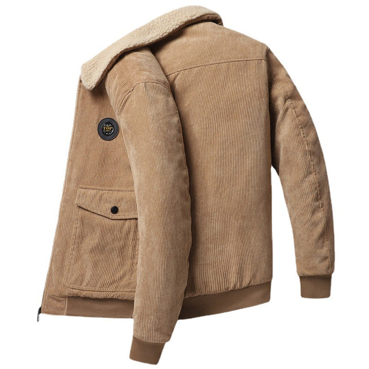 Herren Cordbomberjacke mit Teddykragen, wärmender Thermofütterung und Pattentaschen – Brevano