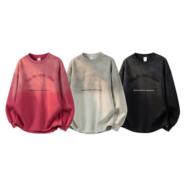 Damen Oversize-Sweatshirt mit gesticktem Schriftzug, abgerundetem Saum & überschnittener Schulter Echoarchiv