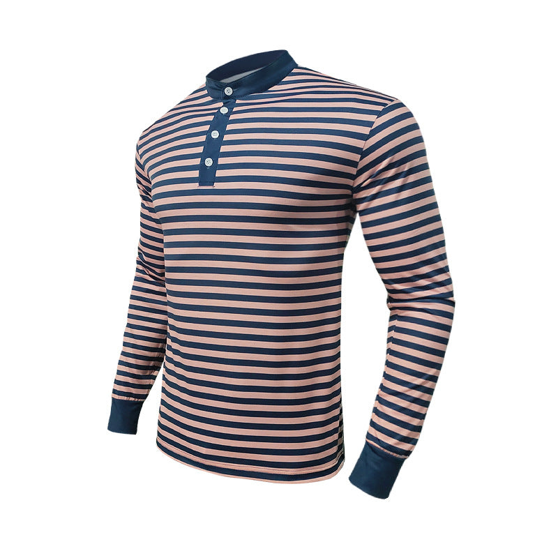 Herren nan gestreiftes Langarm-Henleyshirt mit Stehkragen und Knopfleiste Echo Archiv