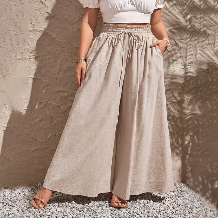 Damen weite Leinenhose mit elastischem Bund und seitlichen Taschen Echo Archiv