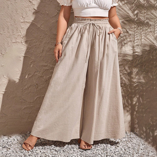 Damen weite Leinenhose mit elastischem Bund und seitlichen Taschen Echo Archiv