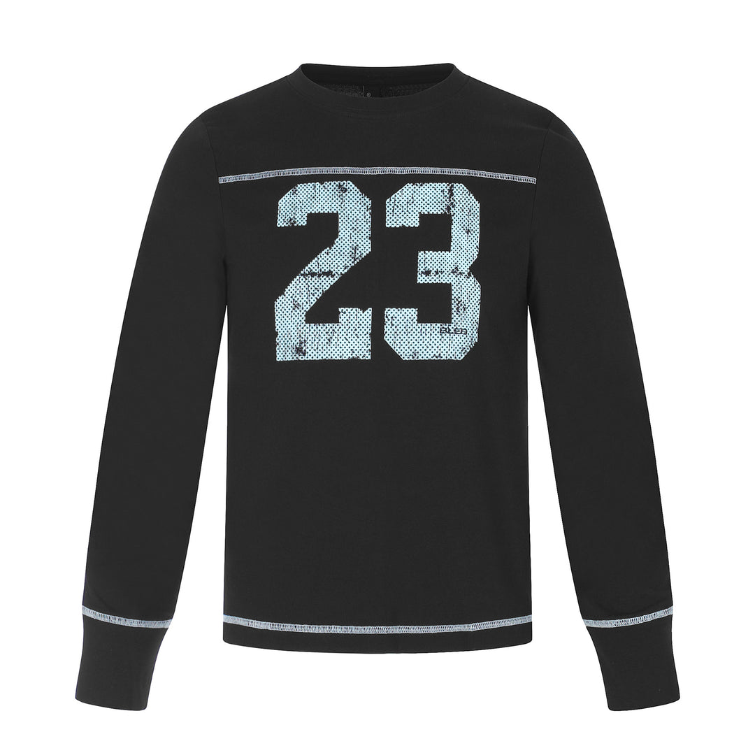 Unisex Langarm-Sweatshirt mit Rundhalsausschnitt, melierter Baumwollmischung und dezenter Zahlendruck Echoarchiv
