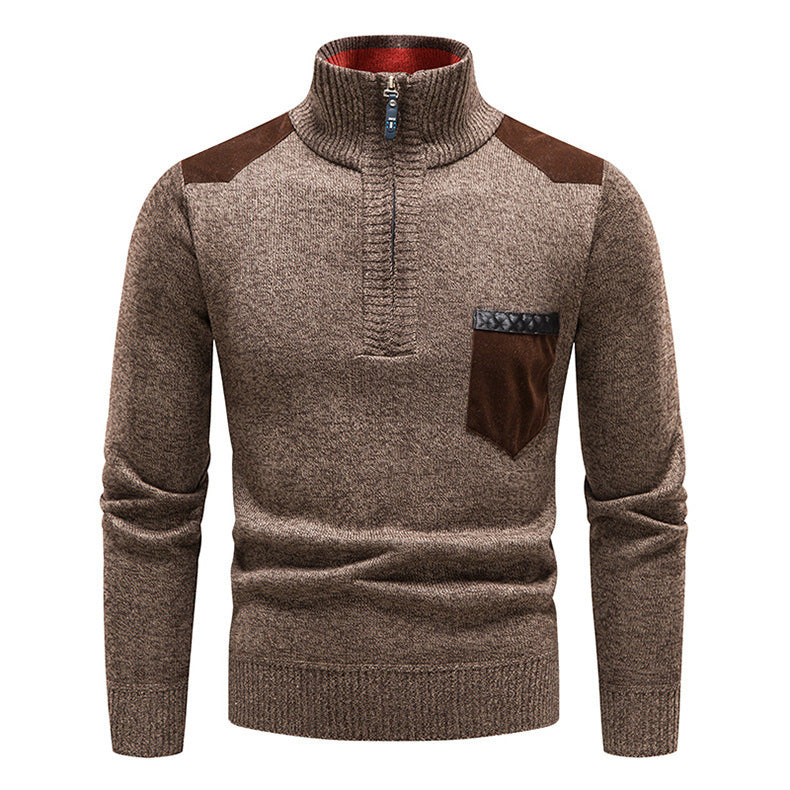 Herren hochwertiger Strickpullover mit modernem Reißverschluss und praktischer Brusttasche Echoarchiv