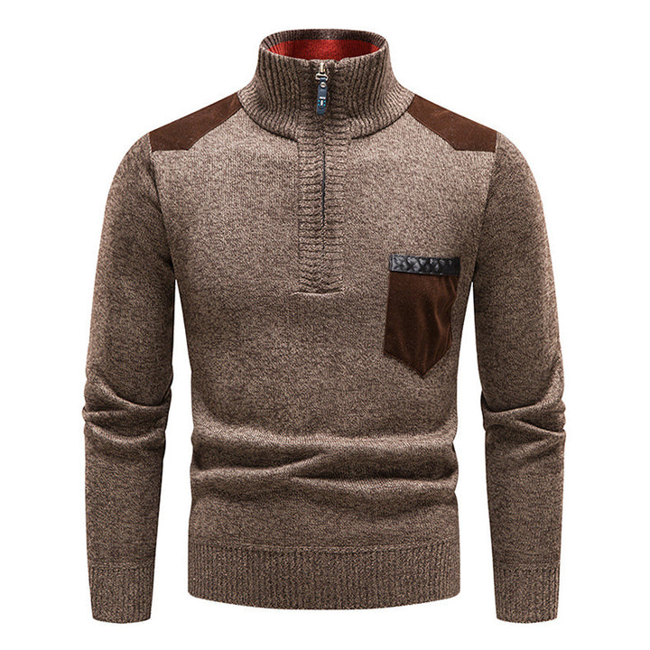 Herren hochwertiger Strickpullover mit modernem Reißverschluss und praktischer Brusttasche Echoarchiv