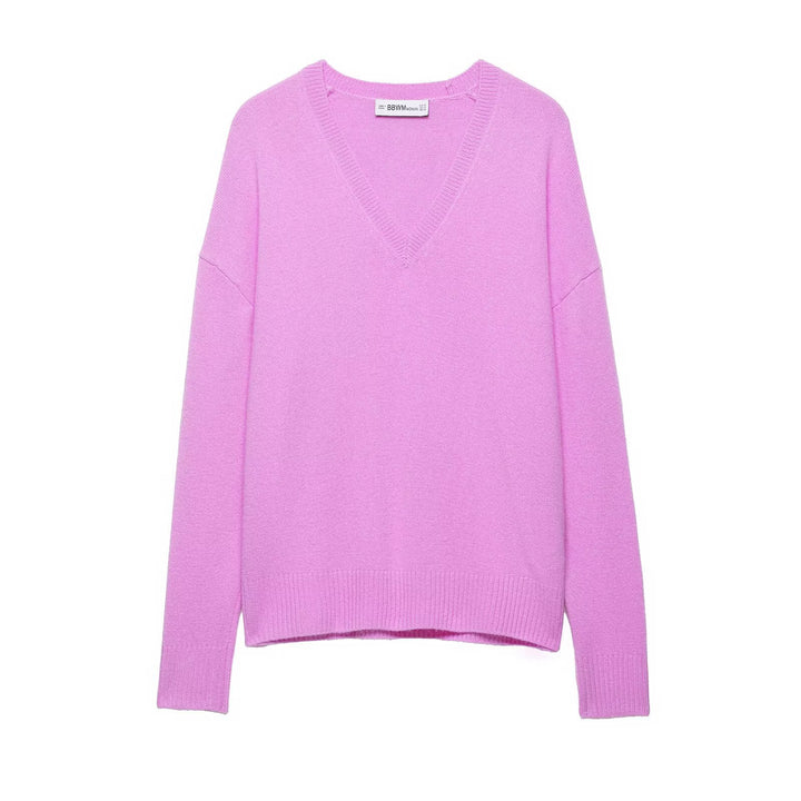 Damen Grobgestrickter V‑Ausschnitt Zopfstrickpullover mit Rippbündchen Echoarchiv